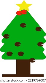 imagen vectorial de un árbol de navidad, hojas verdes y tronco marrón, navidad navideña, árbol, accesorios de navidad, celebración navideña.