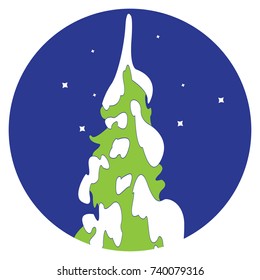 Vector image of a Christmas tree on a winter night