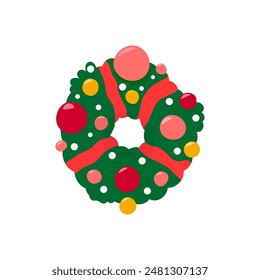 Vector image of a christmas wreath. Isolated clipart on white background, in hand drawn style.
