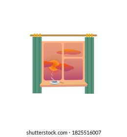 Vector image of a cigarette and an ashtray on the background of a sunrise