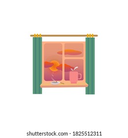 Vector image of a cigarette and a cup on the background of a sunset