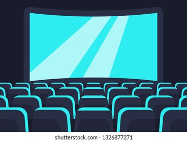 vector image of the cinema hall, chairs and screen for showing movies, rear view