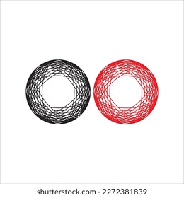 Vector image of circle, colored in black and red, white background.