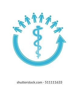 Vector image of a circle of people with the medical symbol rod of asclepius