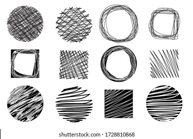 Vector image of circles drawn in pencil. Sketch of round doodles. Ballpoint pen circular drawings by hand. Stock Photo.