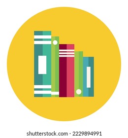vector image circular shape icon with books in the middle of yellow background with white background