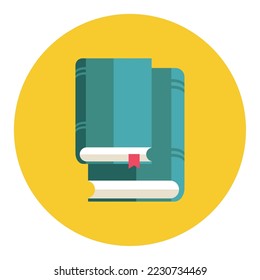 vector image circular shape icon with books in the middle of yellow background with white background