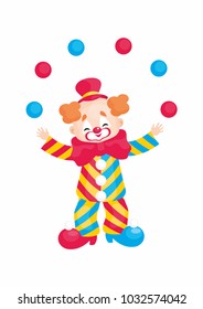 Vector image of a circus clown in cartoon style. Colorful illustrations isolated on white background.