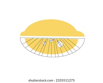 Vector image of a citrus. Half of a lemon in blossom. Illustration for postcards, pictures, logo, background, texture.