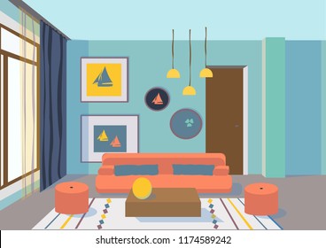 Vector image of a city apartment. Interior of the living room in soft warm colors.