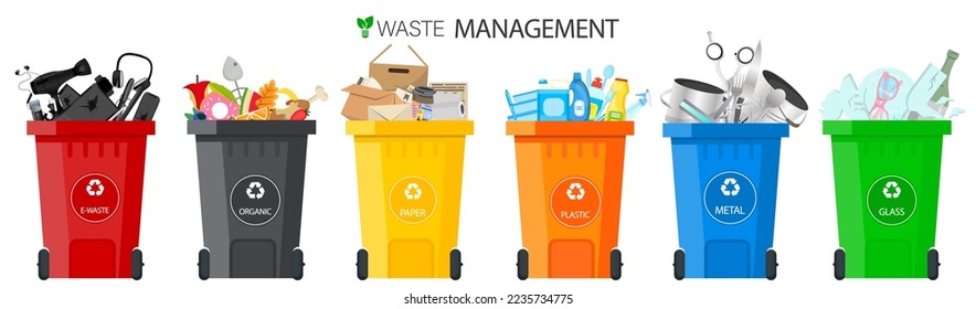 Vector image of a city garbage can. Waste management. The concept of recycling, garbage collection and separate garbage collection.