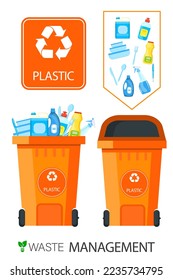 Vector image of a city garbage can. Waste management. The concept of recycling, garbage collection and separate garbage collection.