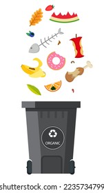 Vector image of a city garbage can. Waste management. The concept of recycling, garbage collection and separate garbage collection.