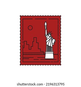 vector image, city stamp icons with red background.