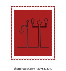 vector image, city stamp icons with red background.