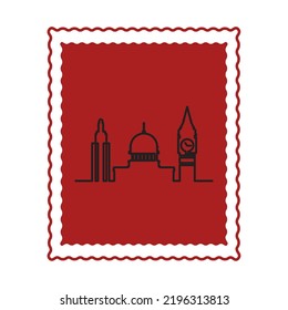 vector image, city stamp icons with red background.