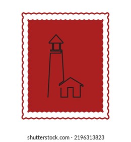 vector image, city stamp icons with red background.