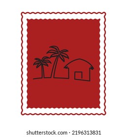 vector image, city stamp icons with red background.