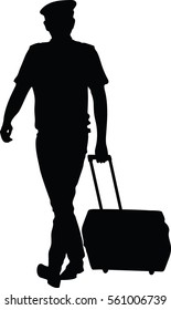 vector image of civil airplane pilot silhouette, isolated on white background