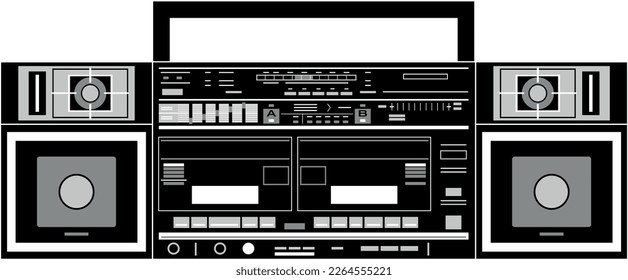 Vektorbild eines klassischen Boomkastens oder Getto-Blaster auf Schwarz-Weiß