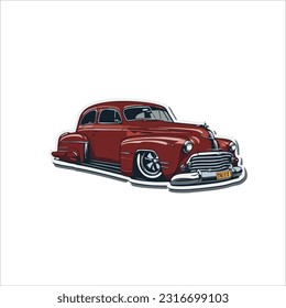 Vector image of classic car, red color, white background.