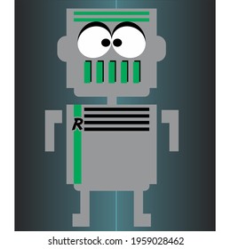 vector image of classic robot and alphabet letter "R" on chest.