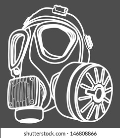 vector image of classic white army gas mask isolated on black background, toxic mask