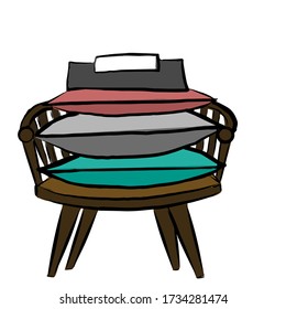 Vector image of a classic wooden chair. Stylish cushions on the chair. Interior elements. Design. Can be used on Instagram, on the website.