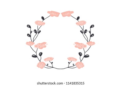 Vector image, clipart. Boho floral frame, wreath, text template. Decor element for your design.