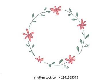 Vector image, clipart. Boho floral frame, wreath, text template. Decor element for your design.