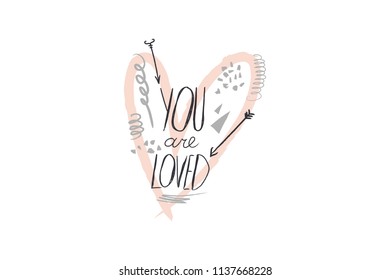 Vector image, clipart, editable details. Pastel heart and text sign. Scandinavian design, modern style. Decor elements for your projects and other.