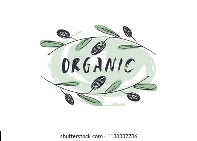 Vector image, clipart, editable details. Green organic label. Decor element for your projects and other.