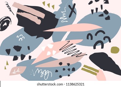 Vector image, clipart, editable details. Abstract painting. Hand drawn forms and textures set. Scandinavian art, modern style. Design for card, banner, poster, brochure and other.