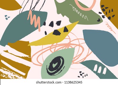 Vector image, clipart, editable details. Abstract painting. Hand drawn forms and textures set. Scandinavian art, modern style. Design for card, banner, poster, brochure and other.