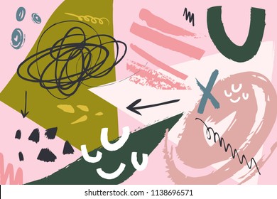 Vector image, clipart, editable details. Abstract painting. Hand drawn forms and textures set. Scandinavian art, modern style. Design for card, banner, poster, brochure and other.