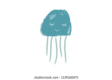 Vector image, clipart, editable details. Cute cartoon jellyfish art. Decor elements for your projects and other.