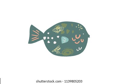 Vector image, clipart, editable details. Cute cartoon tropical fish art. Decor elements for your projects and other.