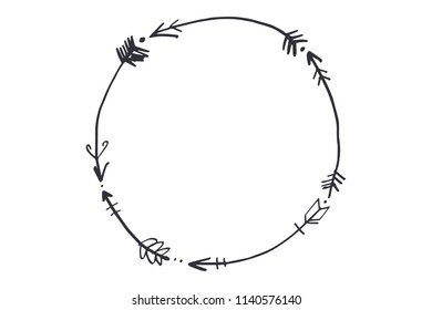 Vector image, clipart, editable details. Boho arrows frame, text template. Decor element for your design and other.