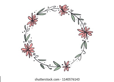 Vector image, clipart, editable details. Boho flowers frame, text template. Decor element for your design and other.