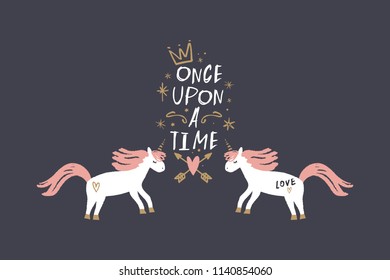 Vector image, clipart, editable details. Cute unicorns art, baby print. Scandinavian style art, modern design. Decor elements for your projects and other.