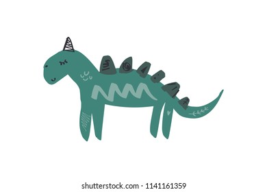 Vector image, clipart, editable details. Isolated cute dinosaur, baby illustration. Scandinavian style art, modern design. Decor elements for your projects and other.