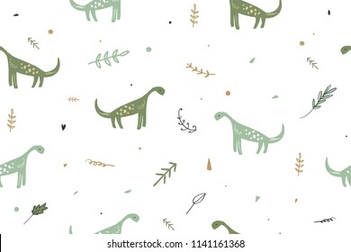 Vector image, clipart, editable details. Cute dinosaurs pattern, wallpaper, background. Scandinavian style art, modern design. Decor elements for your projects and other.