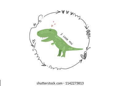 Vector image, clipart, editable details. Isolated cute dinosaur, baby illustration, funny postcard. Kids style art, nursery design. Decor elements for your projects and other.
