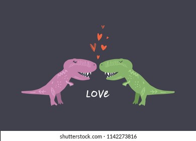 Vector image, clipart, editable details. Cute t-rex dinosaurs, baby illustration, funny postcard. Kids style art, nursery design. Decor elements for your projects and other.