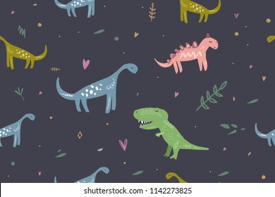 Vector image, clipart, editable details. Cute little dinosaurs pattern, wallpaper, background. Kids style art, modern design. Decor elements for your projects and other.