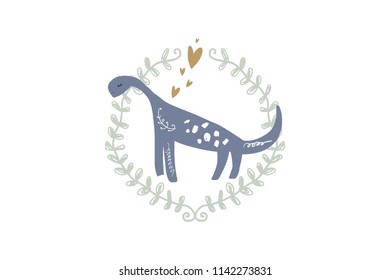 Vector image, clipart, editable details. Cute little dinosaur art, baby print. Kids style art, modern design. Decor elements for your projects and other.