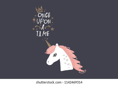 Vector image, clipart, editable details. Unicorn face, head. Baby style art. Illustration for cards, postcards, posters, clothes, branding and other.