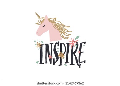 Vector image, clipart, editable details. Unicorn face, head. Baby style art. Illustration for cards, postcards, posters, clothes, branding and other.