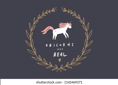 Vector image, clipart, editable details. Cute unicorn picture. Baby style art. Illustration for cards, postcards, posters, clothes, branding and other.