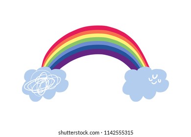 Vector image, clipart, editable details. Cute cartoon rainbow. Baby style art. Illustration for cards, postcards, posters, clothes and other.